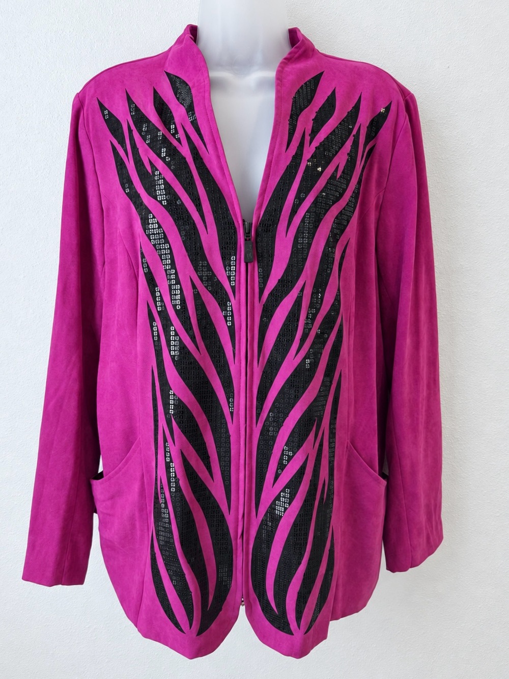 Bob Mackie Jacket XL Pink Sequin Sequins Zebra Wearable Art